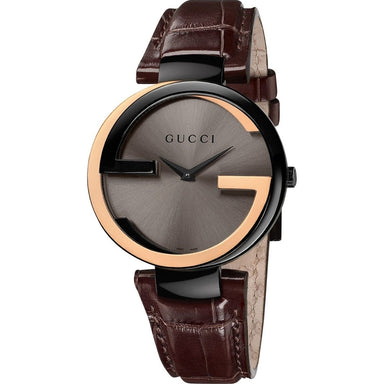 Gucci Interlocking-G Quartz Brown Leather Watch YA133304 