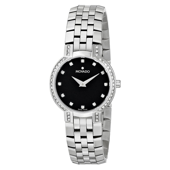 Movado Faceto Quartz Diamond Stainless Steel Watch 0605586 