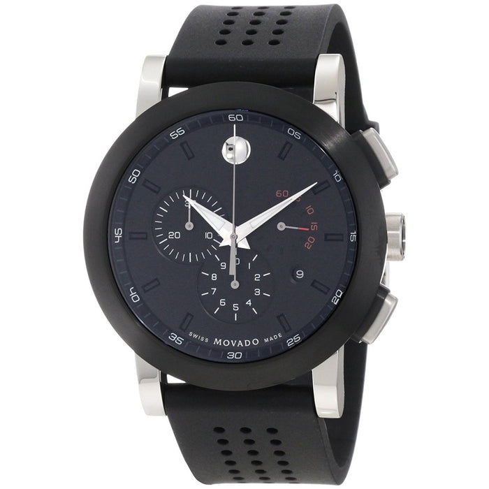 Movado Museum Quartz Chronograph Black Rubber Watch 0606545 