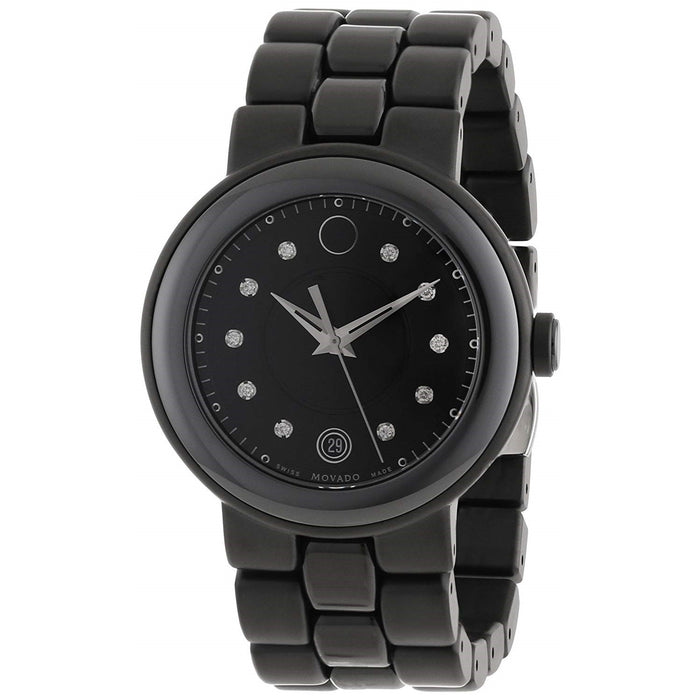 Movado Cerena Quartz Black Ceramic and Stainless Steel Watch 0606693 
