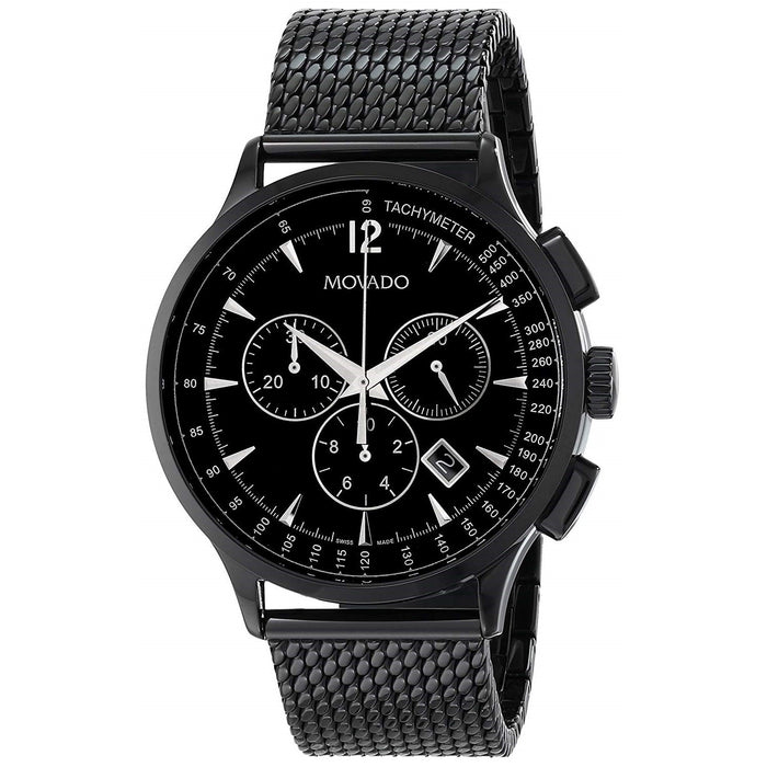 Movado Circa Quartz Chronograph Black Stainless Steel Watch 0606804 
