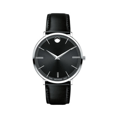 Movado Ultra Slim Quartz Black Leather Watch 0607086 