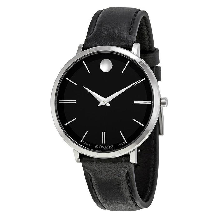 Movado Ultra Slim Quartz Black Leather Watch 0607090 