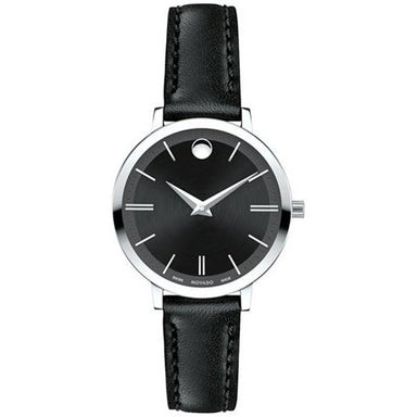 Movado Ultra Slim Quartz Black Leather Watch 0607094 