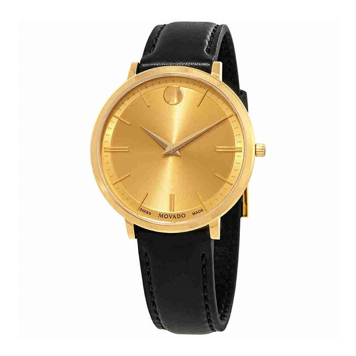 Movado Ultra Slim Quartz Black Leather Watch 0607157 