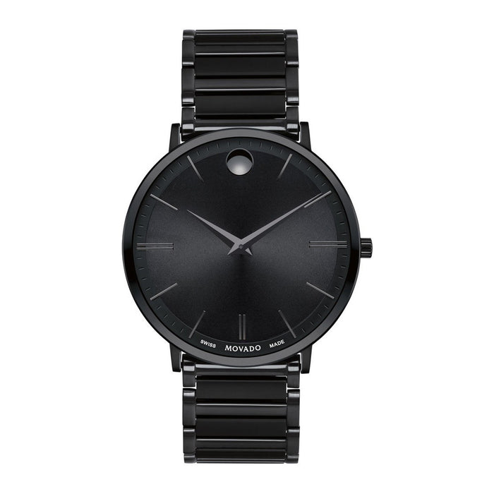 Movado Ultra Slim Quartz Black Stainless Steel Watch 0607210 