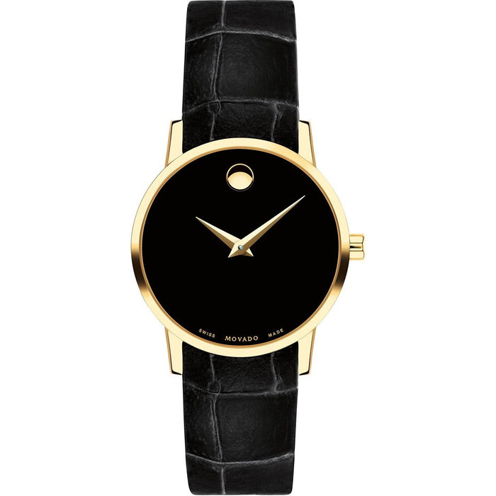 Movado Museum Quartz Black Leather Watch 0607222 