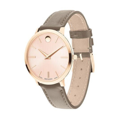 Movado Ultra Slim Quartz Pink Leather Watch 0607374 