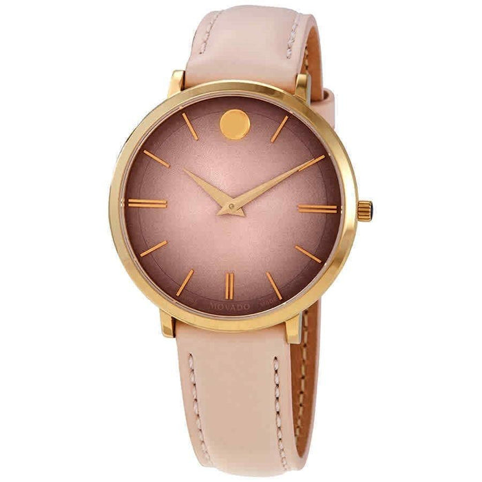 Movado Ultra Slim Quartz Pink Leather Watch 0607401 