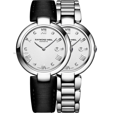Raymond Weil Shine Quartz Diamond Interchangeable Black Satin Strap Stainless Steel Watch 1600-ST-00618 