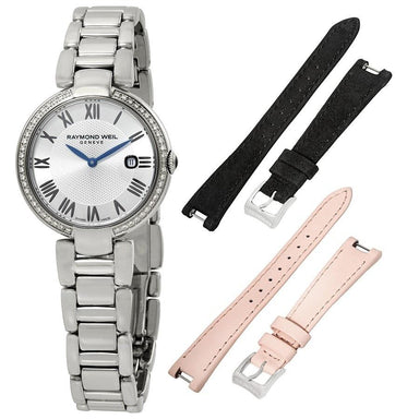 Raymond Weil Shine Quartz Extra Black and Pink Leather Strap Diamond Stainless Steel Watch 1600-STS-RE659 