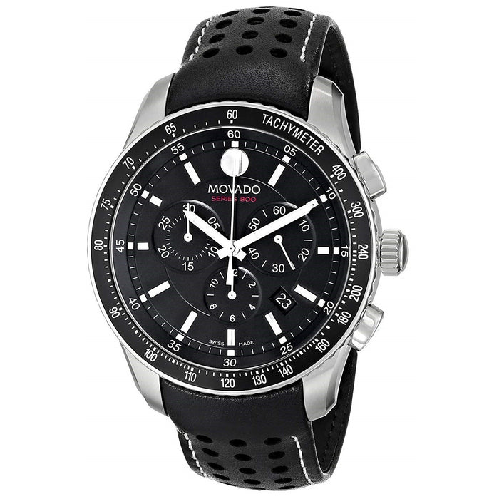 Movado 800 Performance Quartz Chronograph Black Leather Watch 2600096 