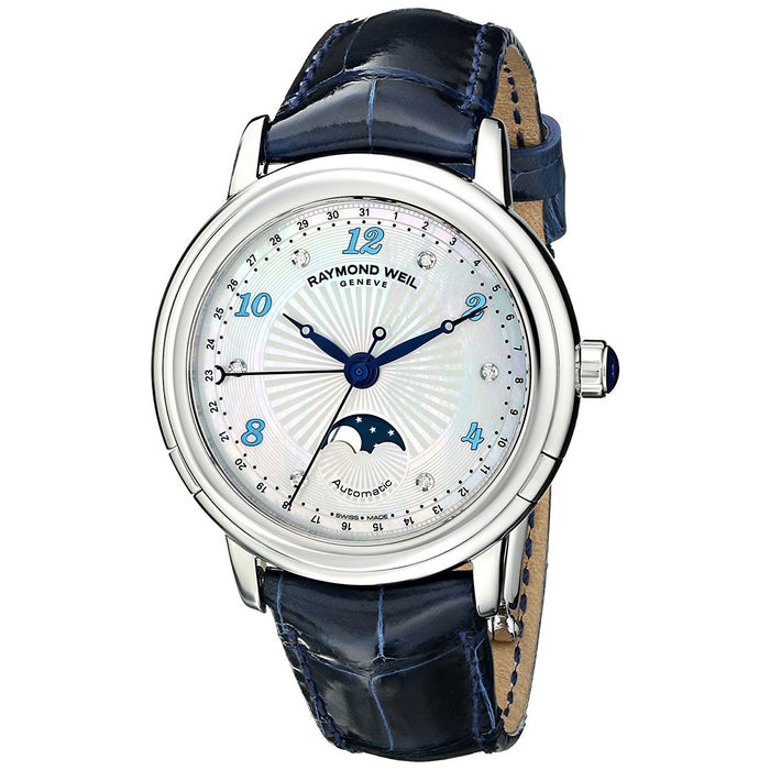 Raymond Weil Maestro Automatic Automatic Moonphase Diamond Blue Leather Watch 2739-L3-05985 