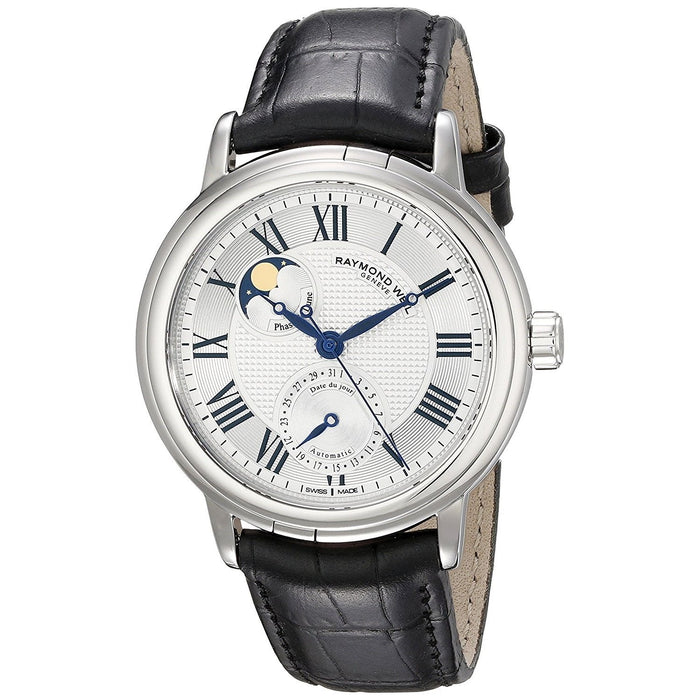 Raymond Weil Maestro Automatic Moonphase Automatic Black Leather Watch 2839-STC-00659 