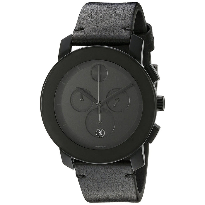 Movado Bold Quartz Chronograph Black Leather Watch 3600337 