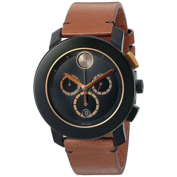 Movado Bold Quartz Chronograph Brown Leather Watch 3600348 