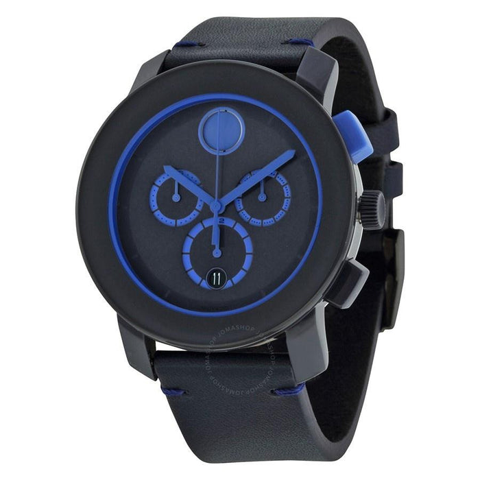 Movado Bold Quartz Chronograph Blue Leather Watch 3600349 
