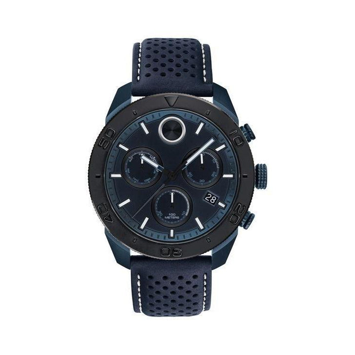 Movado Bold  Quartz Chronograph Blue Leather Watch 3600516 