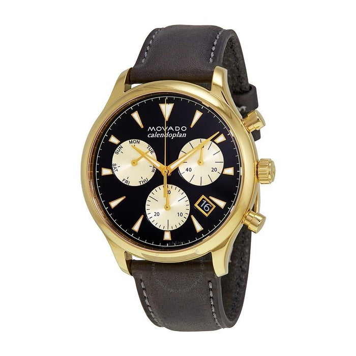 Movado Heritage Quartz Multi-Function Black Leather Watch 3650006 
