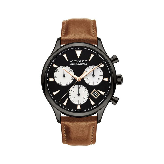 Movado Heritage Quartz Chronograph Brown Leather Watch 3650022 