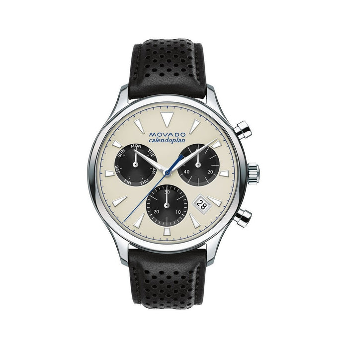 Movado Heritage Quartz Multi-Function Black Leather Watch 3650024 