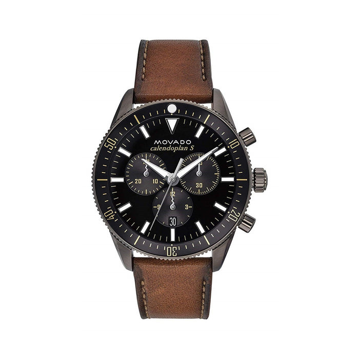 Movado Heritage Quartz Chronograph Brown Leather Watch 3650060 