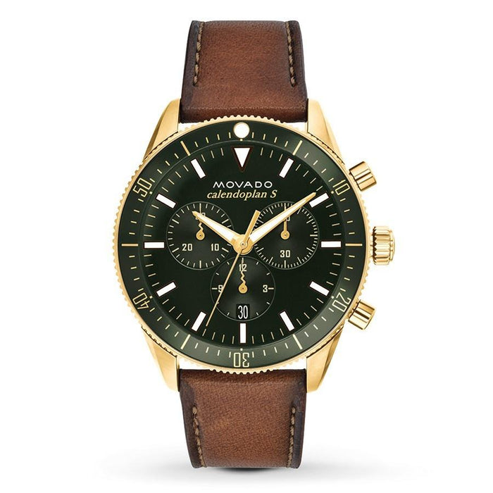 Movado Heritage Quartz Chronograph Brown Leather Watch 3650062 