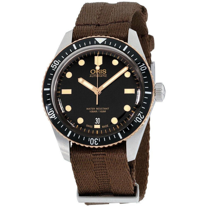 Oris Divers Sixty-Five Automatic Brown Canvas Watch 73377074354TSBRN 