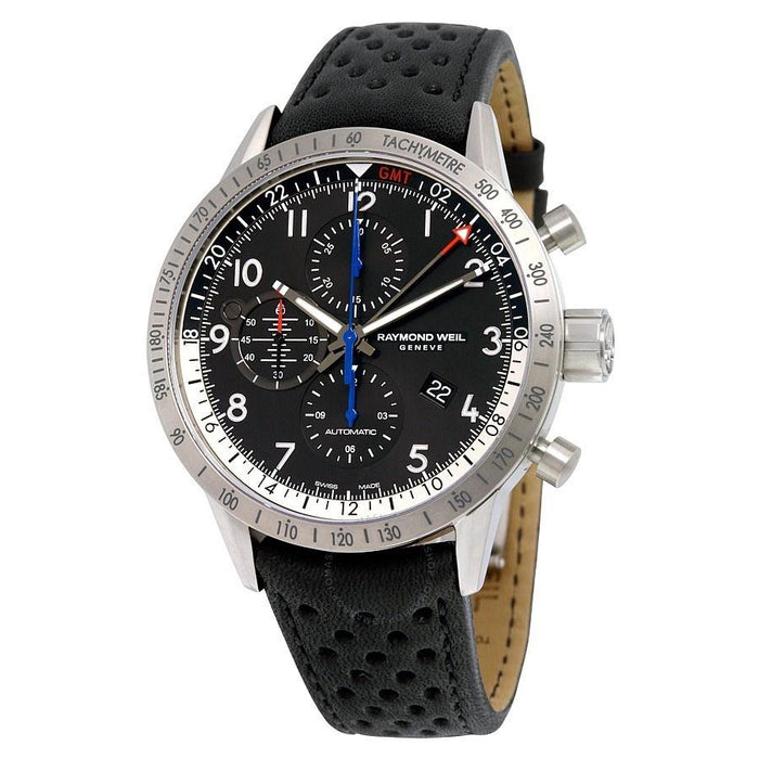 Raymond Weil Freelancer Automatic Chronograph GMT Automatic Black Leather Watch 7754-TIC-05209 