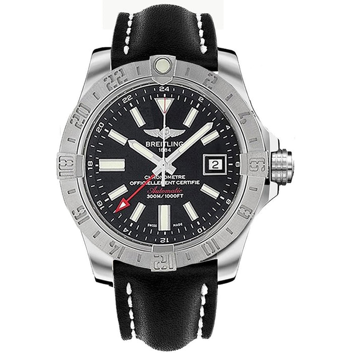 Breitling Avenger II GMT Automatic Black Leather Watch A3239011-BC35-435X 