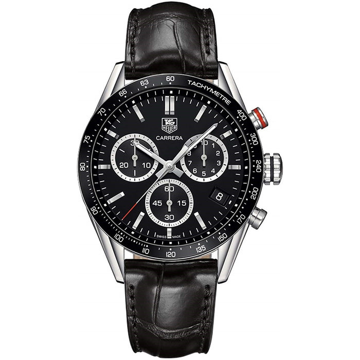 Tag Heuer Carrera Quartz Chronograph Black Leather Watch CV1A10.FC6235 