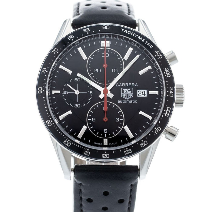Tag Heuer Carrera Automatic Chronograph Black Leather Watch CV2014.FC6233 