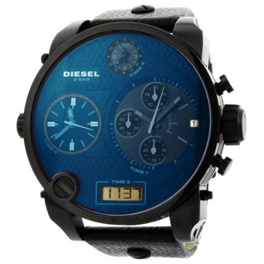 Diesel SBA Quartz Chronograph Iridescent Dial 4 Time Zones Digital Black Leather Watch DZ7127 