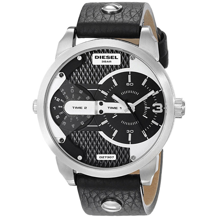 Diesel Mini Daddy Quartz Dual Time Black Leather Watch DZ7307 