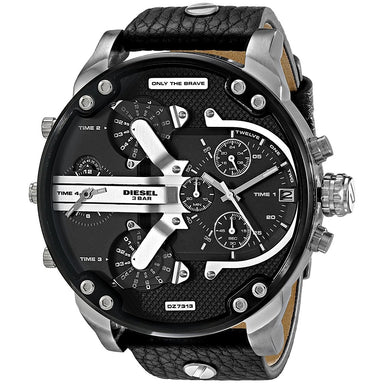 Diesel Mr. Daddy 2.0 Quartz Chronograph 4 Time Zones Black Leather Watch DZ7313 