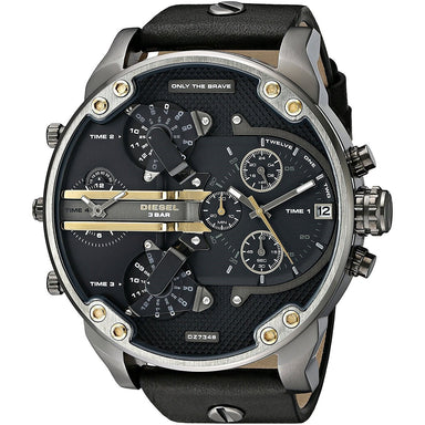 Diesel Mr. Daddy 2.0 Quartz Chronograph 4 Time Zones Black Leather Watch DZ7348 