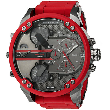 Diesel Mr. Daddy 2.0 Quartz Chronograph 4 Time Zones Red Stainless steel and Silicone Watch DZ7370 