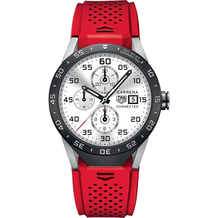 Tag Heuer Connected Quartz Smartwatch Android 4.3+ IOS 8.2+ Bluetooth Gyroscope sensor Haptic engine Microphone Red Rubber Watch SAR8A80.FT6057 