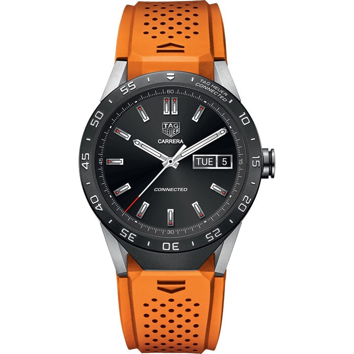 Tag Heuer Connected Quartz Smartwatch Android 4.3+ IOS 8.2+ Bluetooth Gyroscope sensor Haptic engine Microphone Orange Rubber Watch SAR8A80.FT6061 
