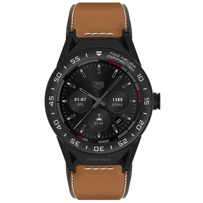 Tag Heuer Connected Modular 45 Quartz Chronograph Brown Leather Watch SBF8A8013.32FT6110 