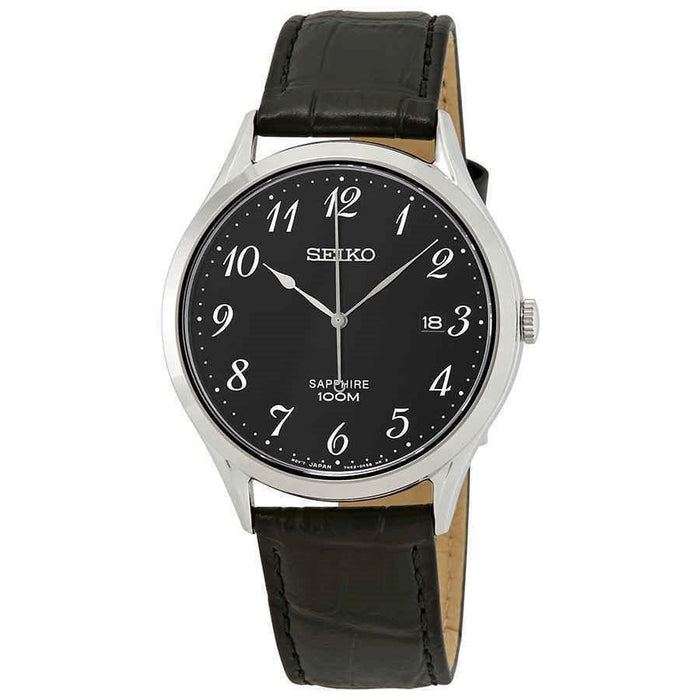 Seiko Sapphire Quartz Black Leather Watch SGEH77 