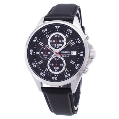 Seiko Classic Quartz Chronograph Black Leather Watch SKS635 