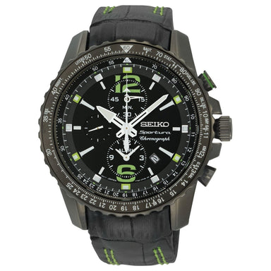 gedragen regeren combineren Seiko Sportura Quartz Chronograph Black Leather Watch SNAE97 — 12oclock.us