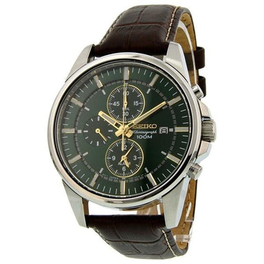 Seiko Chronograph Quartz Chronograph Brown Leather Watch SNAF09 