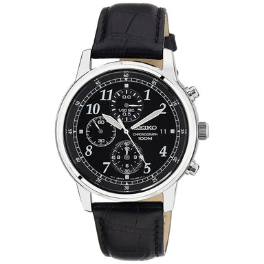 Seiko  Quartz Chronograph Black Leather Watch SNDC33 