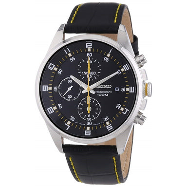 Seiko Chronograph Quartz Chronograph Black Leather Watch SNDC89P2 