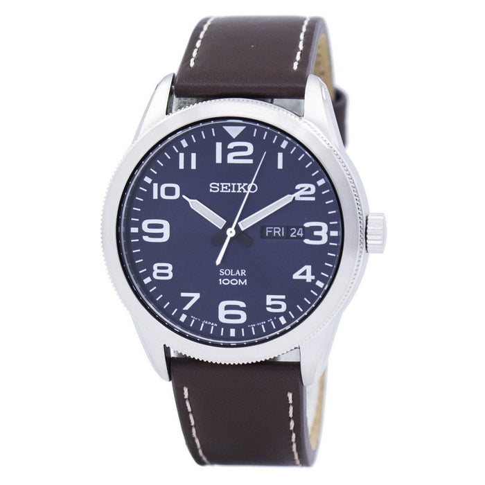 Seiko Solar Quartz Brown Leather Watch SNE475 