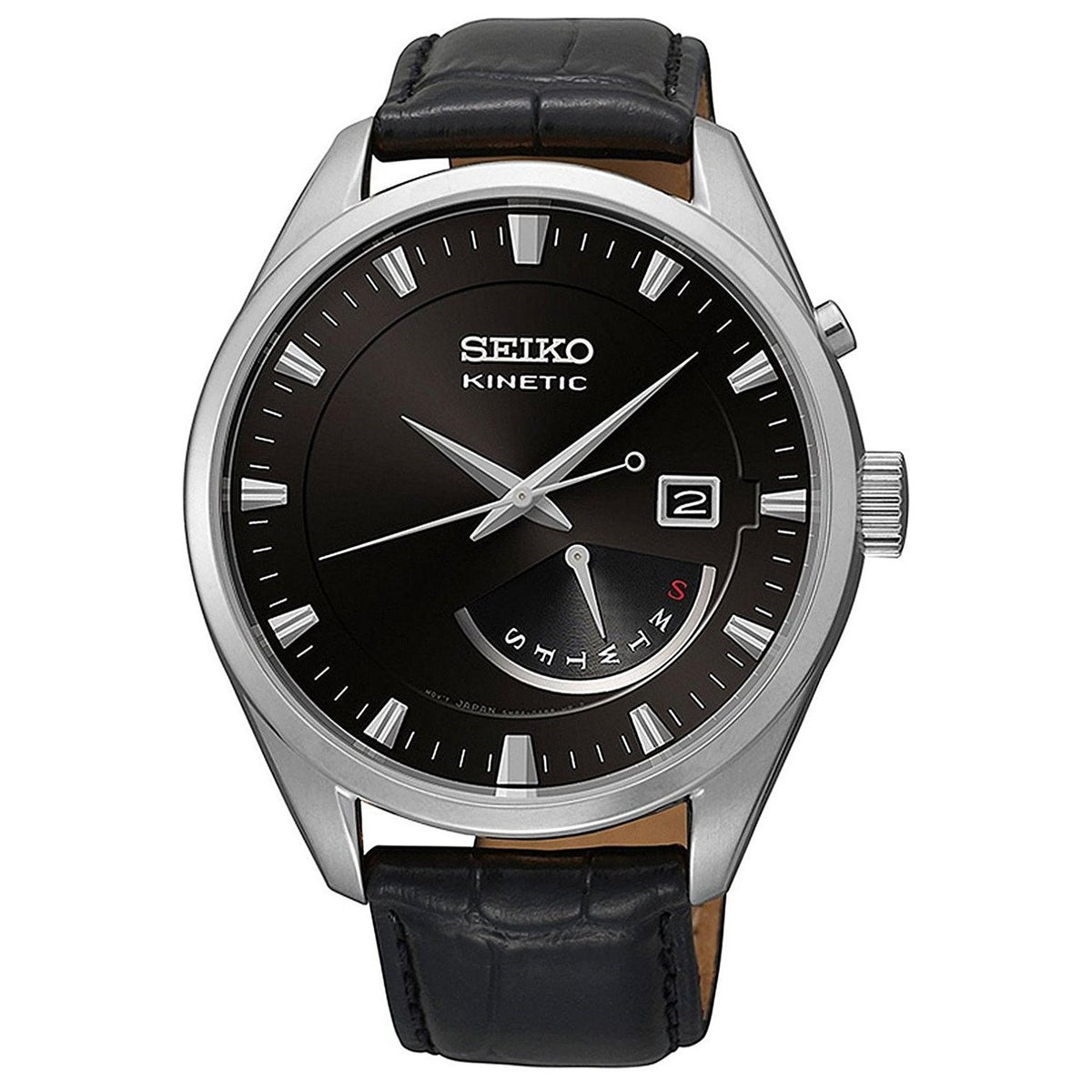 Sinewi voordeel Hoofdstraat Seiko Kinetic Kinetic Black Leather Watch SRN045P2 — 12oclock.us