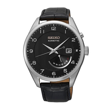 Seiko Kinetic Quartz Black Leather Watch SRN051P1 