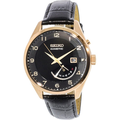 Seiko Kinetic Quartz Black Leather Watch SRN054 